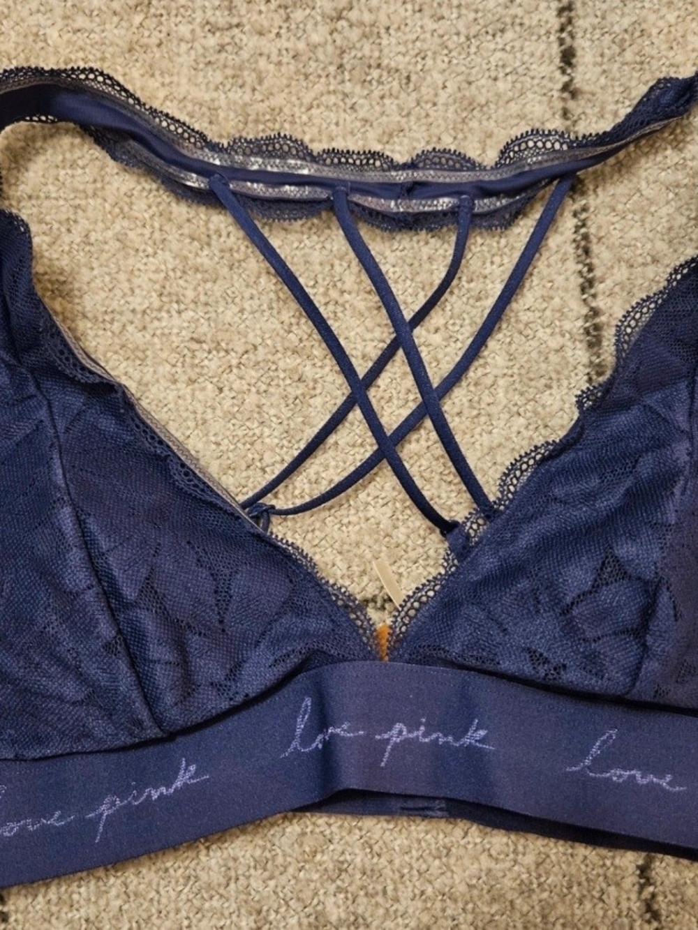 PINK Victoria's Secret Navy Lace Crisscross Bralette